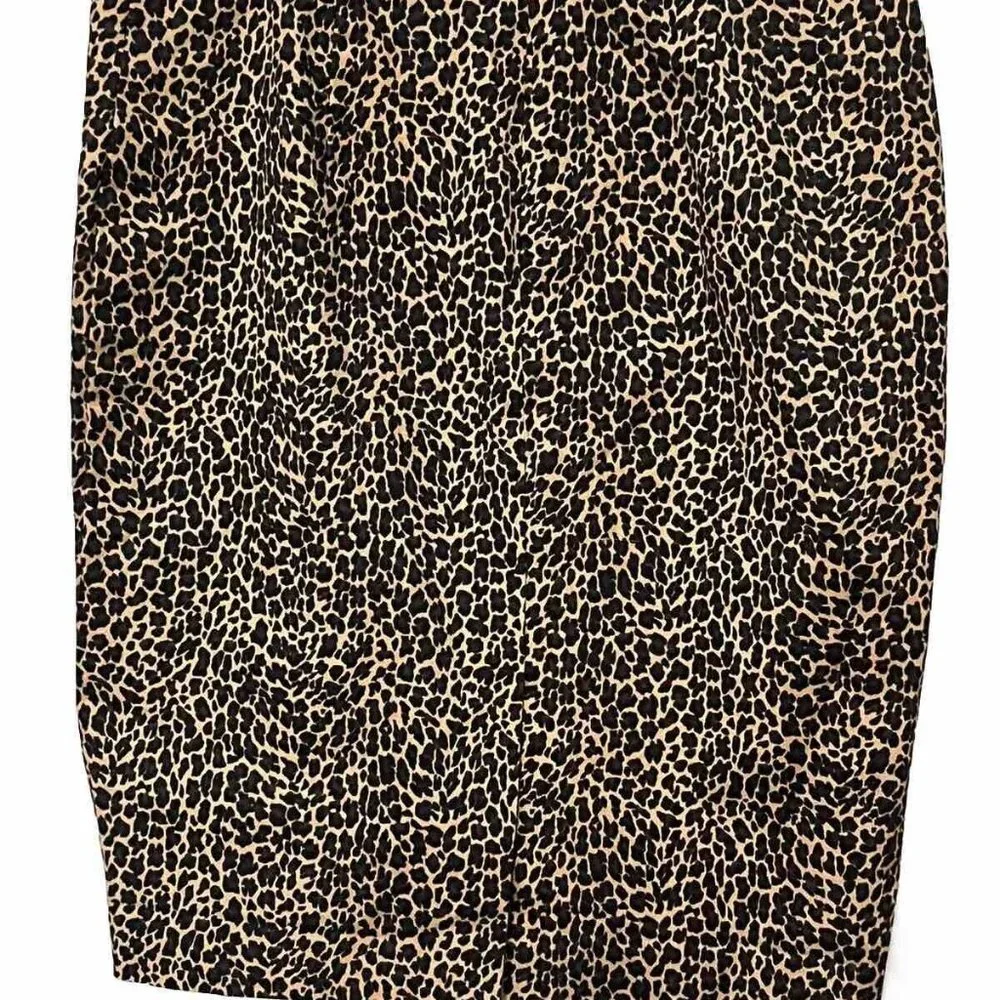 J. Crew Brown Leopard Print Pencil Cotton Bi-Stretch Skirt Lined Womens Sz 8 - Picture 3 of 5